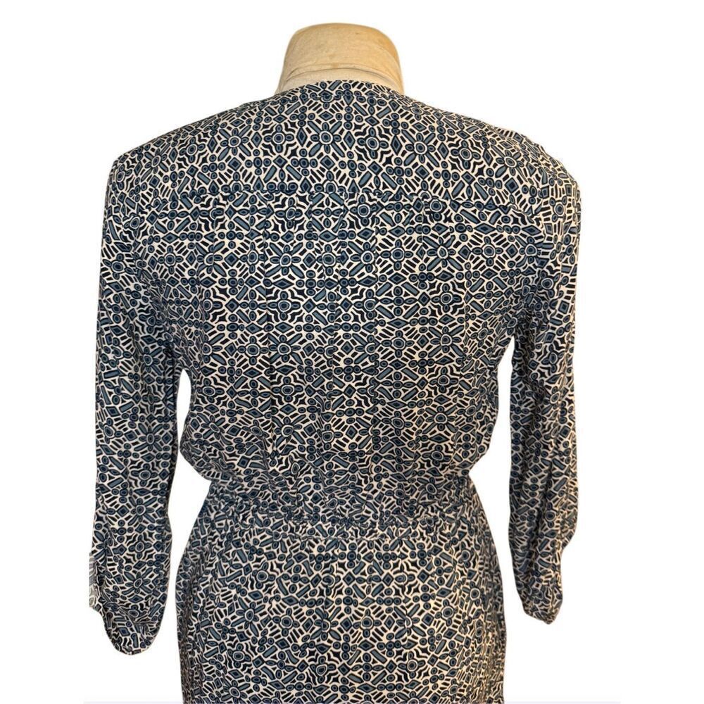 LOFT Geometric Print Dress Roll Tab Slvs Set In Waist Sz. S Cool Breathable Ligh - Picture 7 of 10
